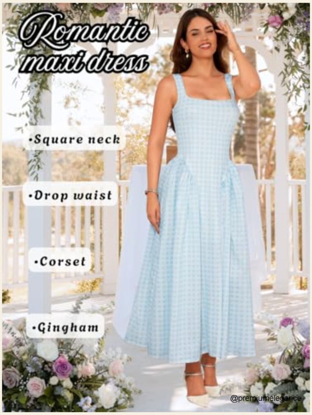Plaid Maxi Dress, A-Line Drop-Waist, Square Neck, Sleeveless Semi Formal - Picture 4 of 7
